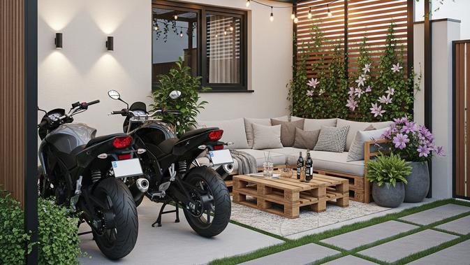 9 Desain Teras Rumah untuk Dua Motor dan Tempat Duduk Santai yang Inovatif dan Estetik